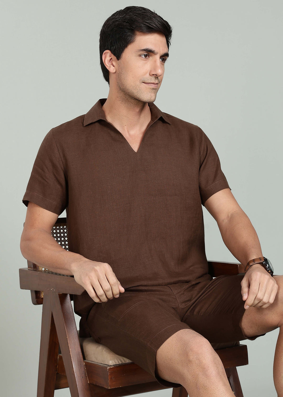 Noel T Shirt - Pure Linen Pullover T shirt - Coffee Brown