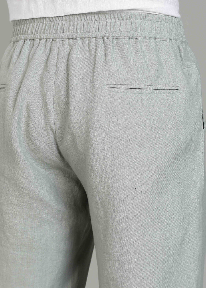 Ivo -  Pure Linen Casual Relaxed Elastic Pants - Slow Green