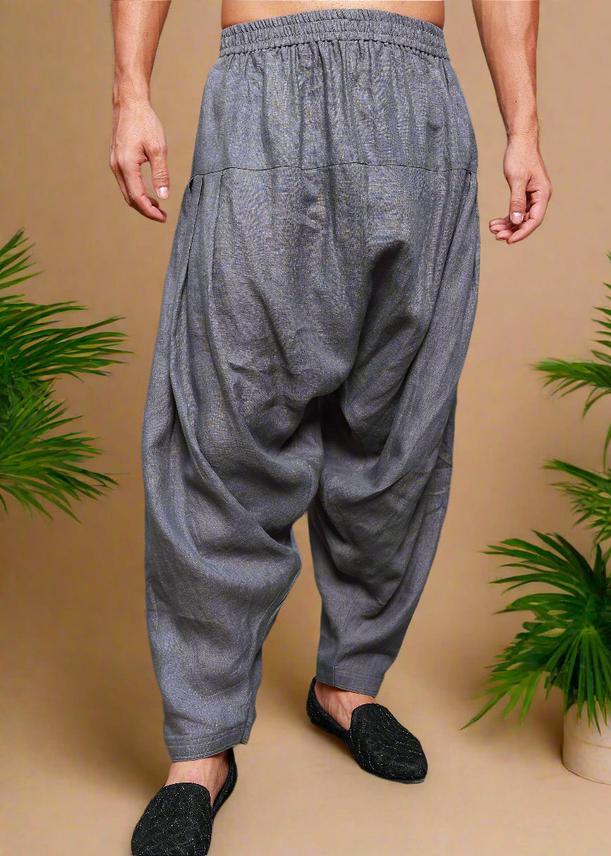 Han - Pure Linen Pathani Pyjama - Charcoal Grey