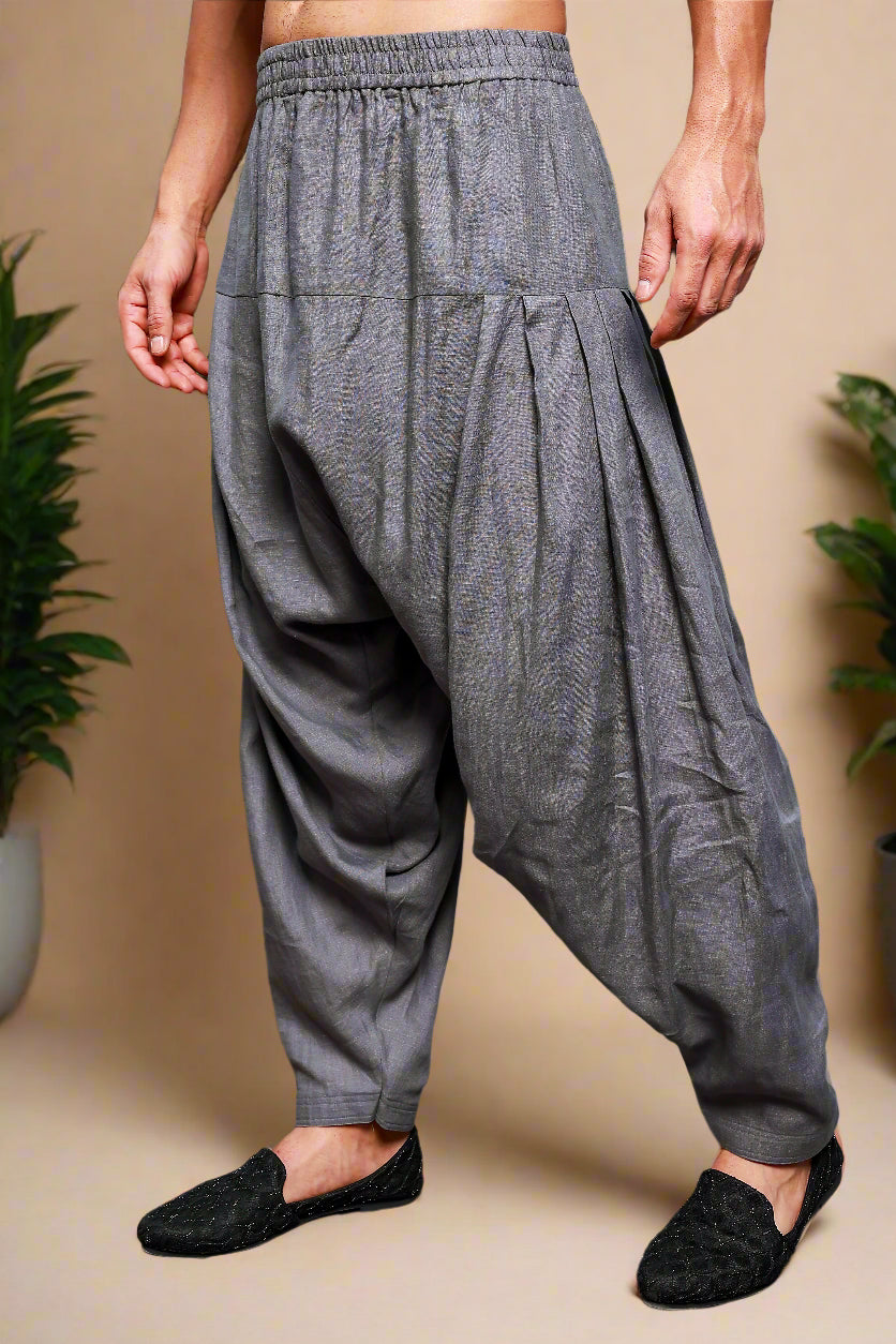 Han - Pure Linen Pathani Pyjama - Charcoal Grey