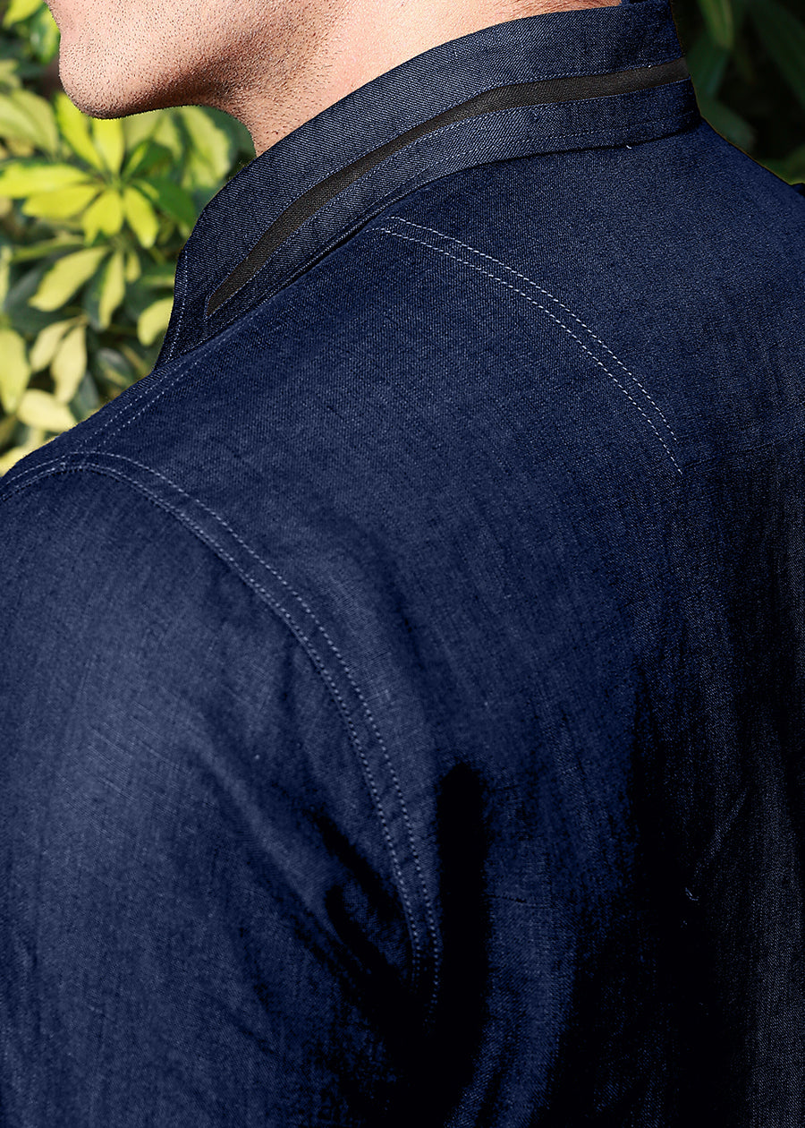 Jack - Pure Linen Polo T-Shirt - Navy Blue