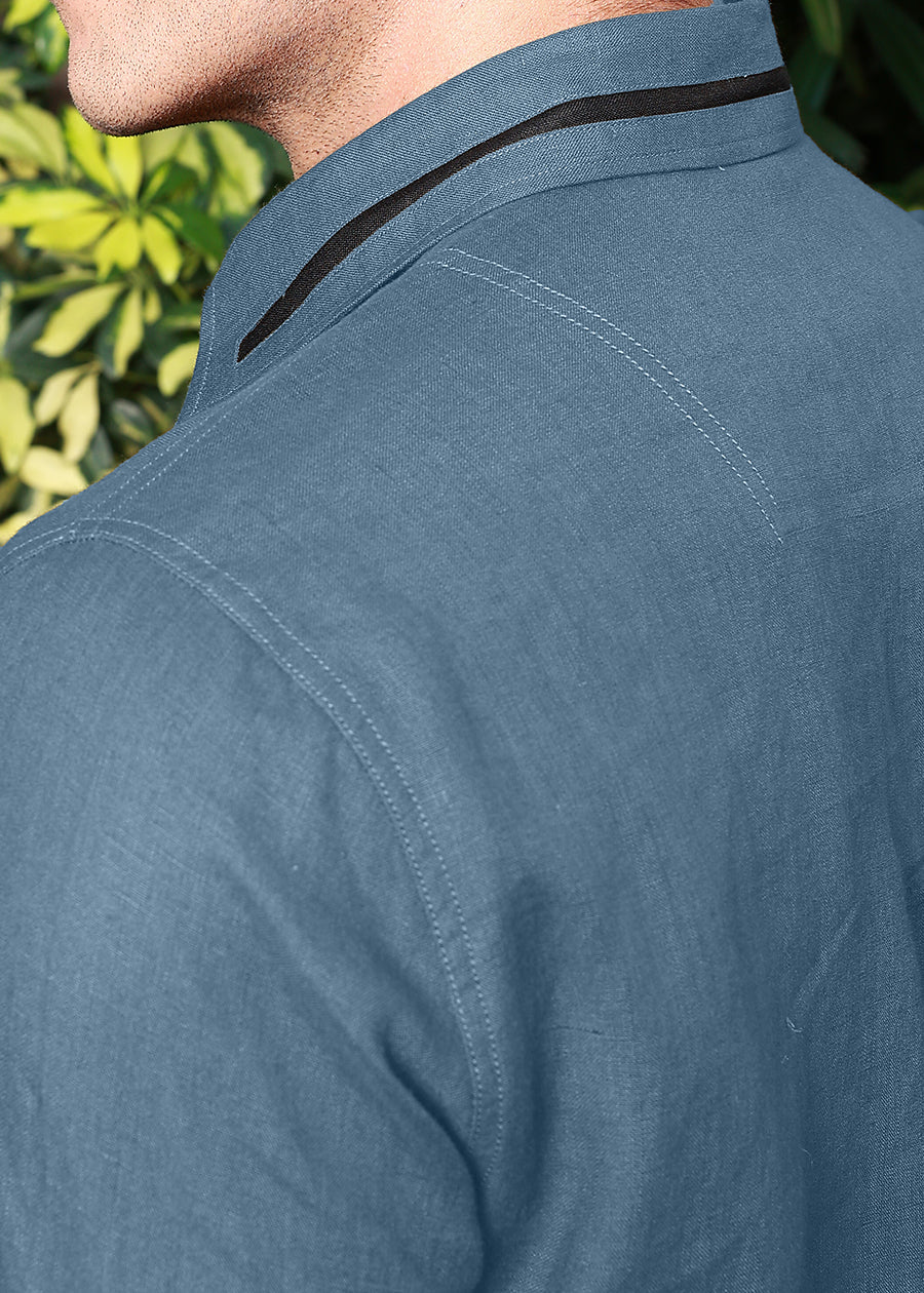 Jack - Pure Linen Polo T-Shirt - Blue Grey