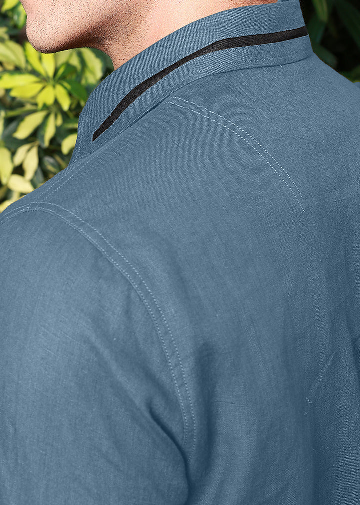 Jack - Pure Linen Polo T-Shirt - Blue Grey
