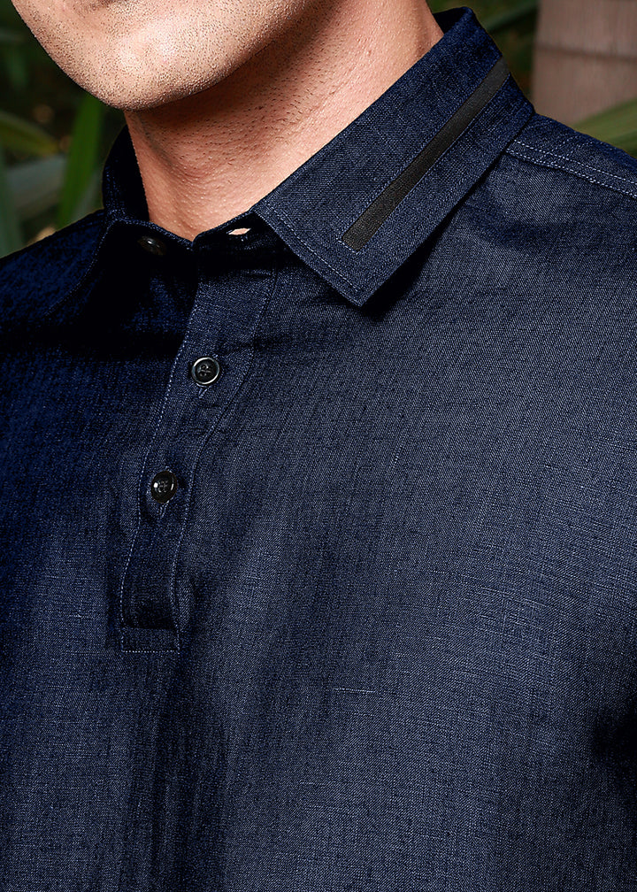 Jack - Pure Linen Polo T-Shirt - Navy Blue