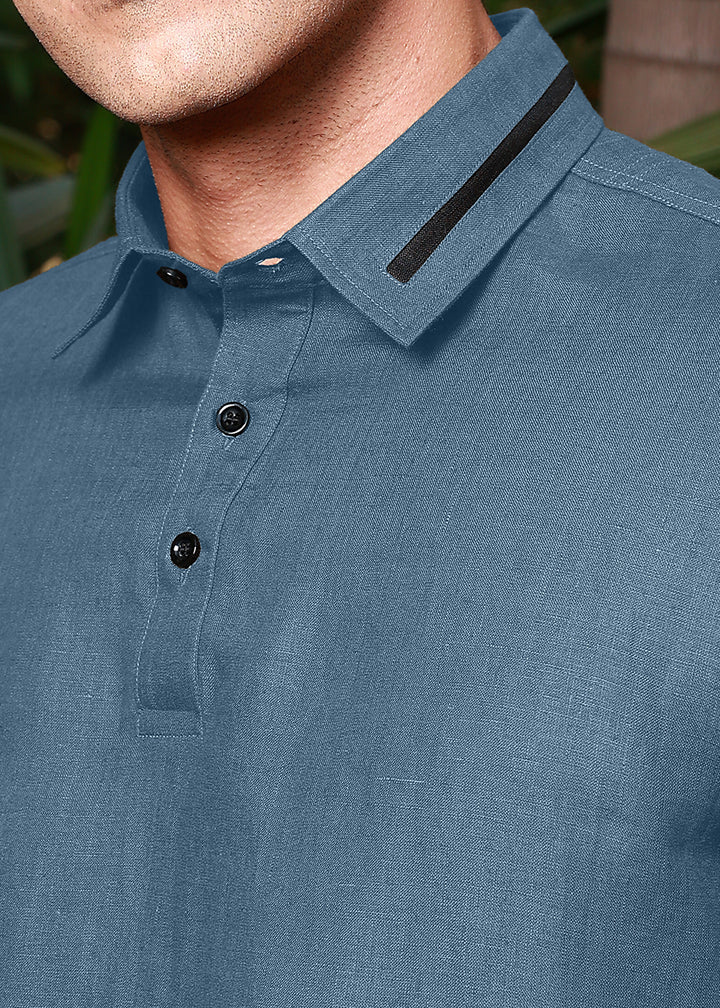 Jack - Pure Linen Polo T-Shirt - Blue Grey