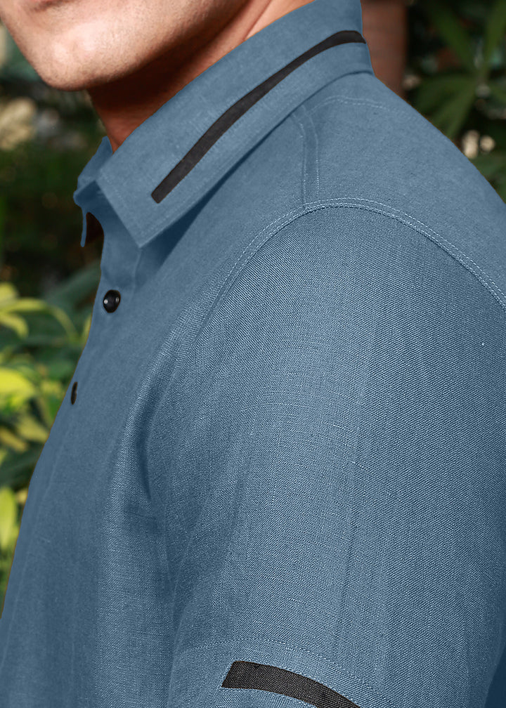 Jack - Pure Linen Polo T-Shirt - Blue Grey
