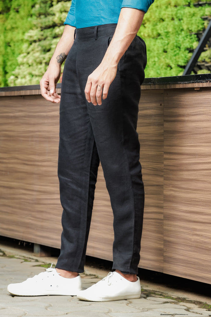 Zen Relaxed Fit Pure Linen Trousers Black