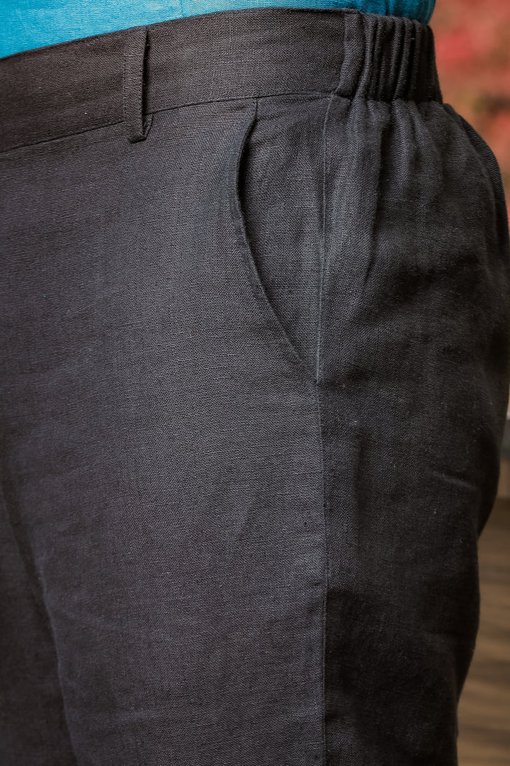 Zen Relaxed Fit Pure Linen Trousers Black