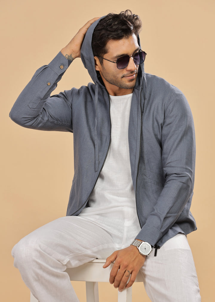 Ace - Pure Linen Hoodie Sweatshirt - Dark Blue Grey (Factory Rescue)