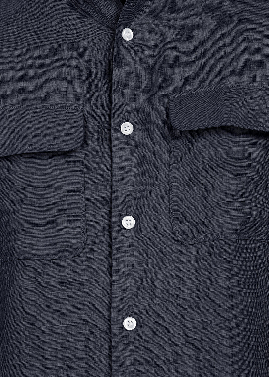 Liam - Pure Linen Double Pocket Classy Full Sleeve Shirt - Navy Blue