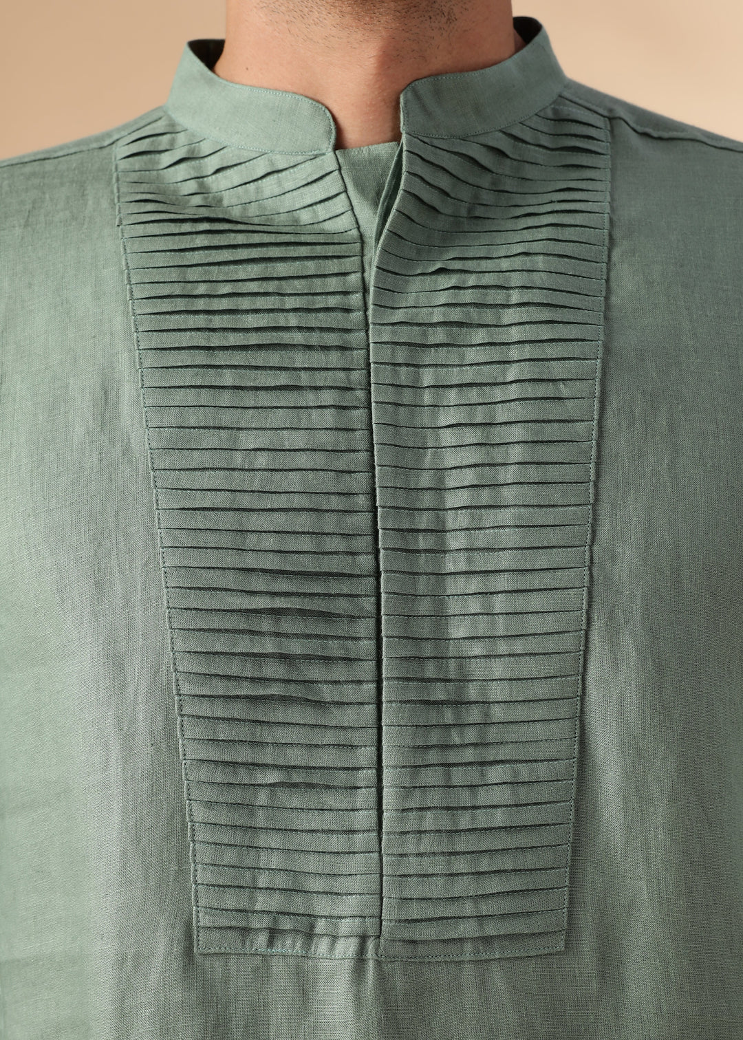 Nirva Kurta - Pure Linen Kurta with Space Tucks | Spring Green