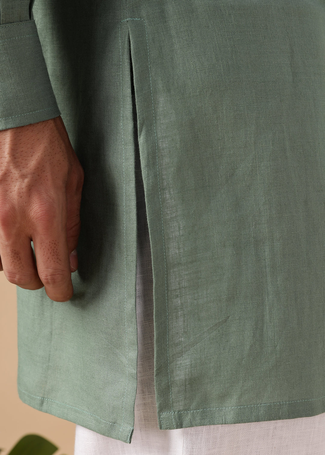 Nirva Kurta - Pure Linen Kurta with Space Tucks | Spring Green