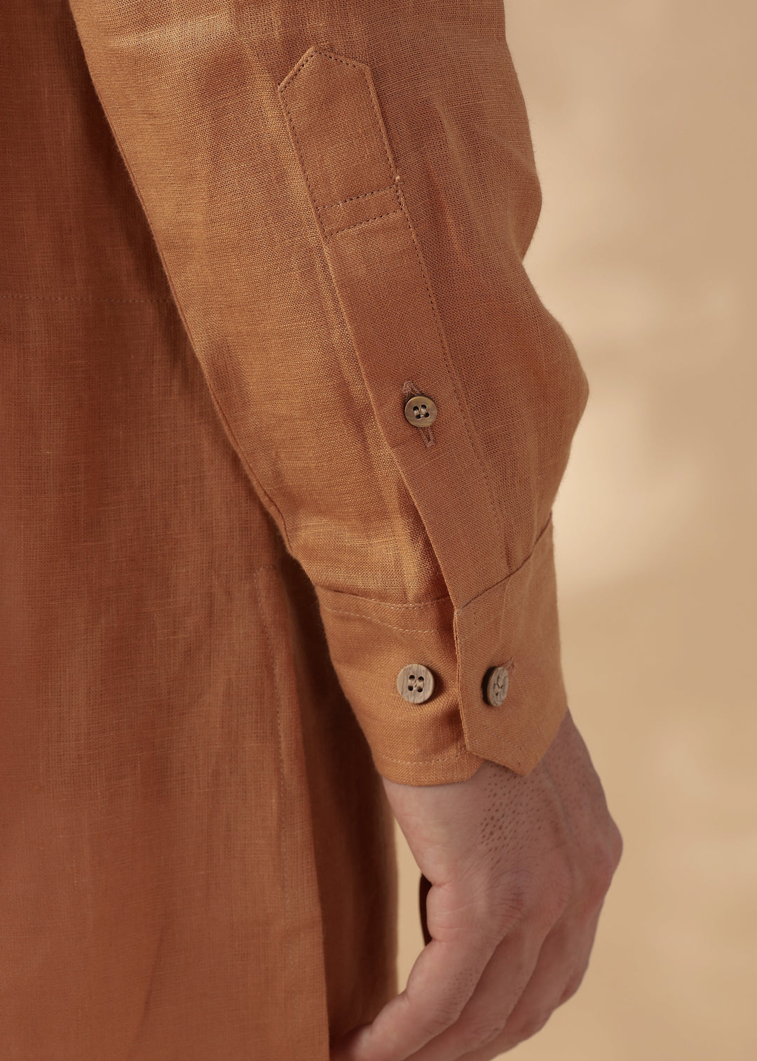 Taran Kurta - Half Placket Pure Linen Kurta - Mustard Brown