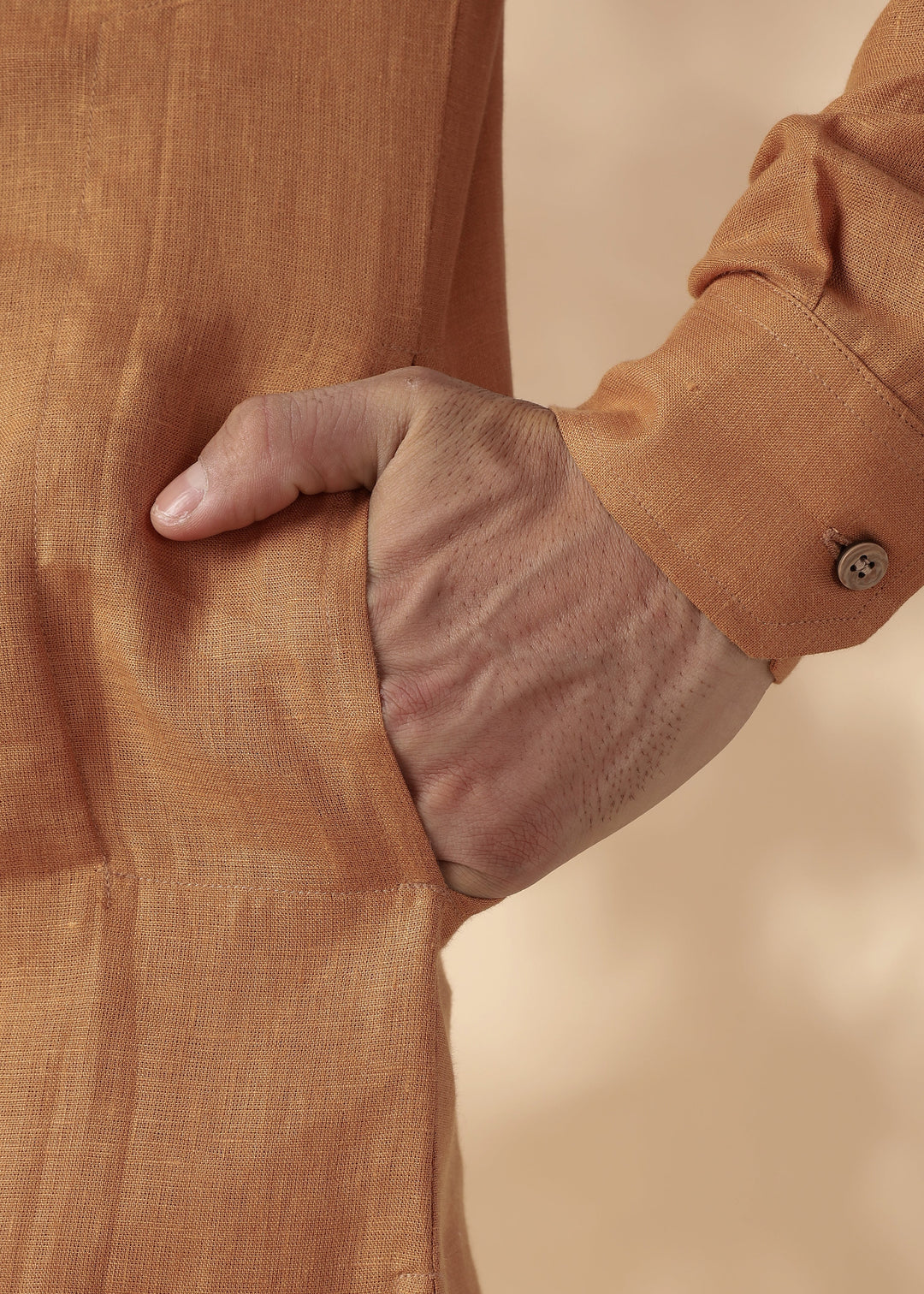 Taran Kurta - Half Placket Pure Linen Kurta - Mustard Brown
