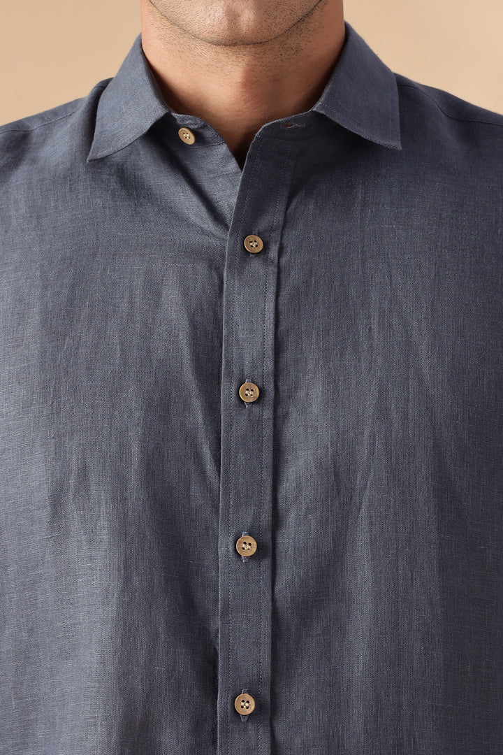 Ron - Pure Linen Full Sleeve Shirt - Gunmetal Grey