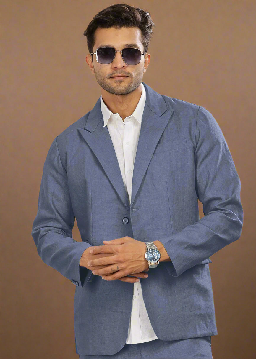 Dark Blue Grey Linen Deconstructed Jacket for Men – Linen Trail