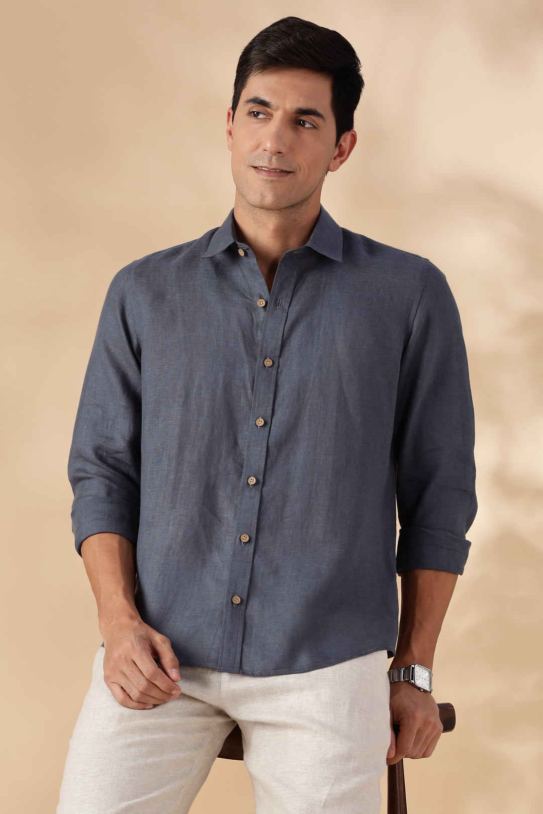 Ron - Pure Linen Full Sleeve Shirt - Gunmetal Grey