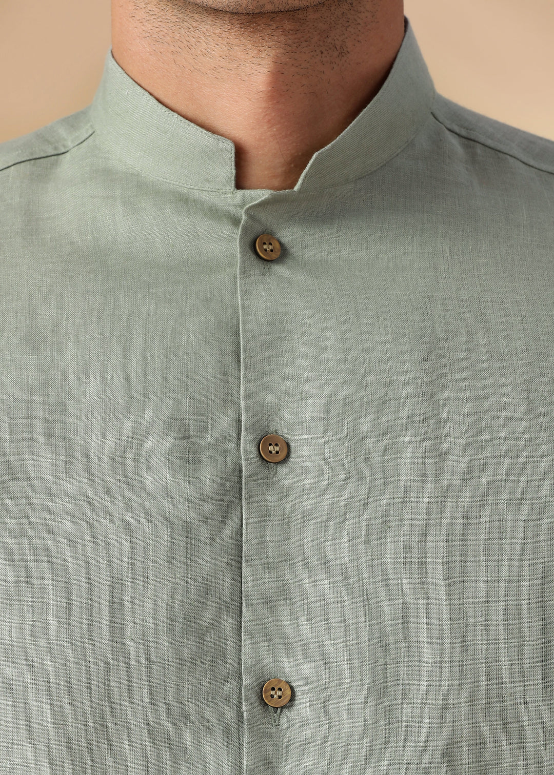 Auro - Pure Linen Full Sleeve Shirt No Pocket - Light Olive Green