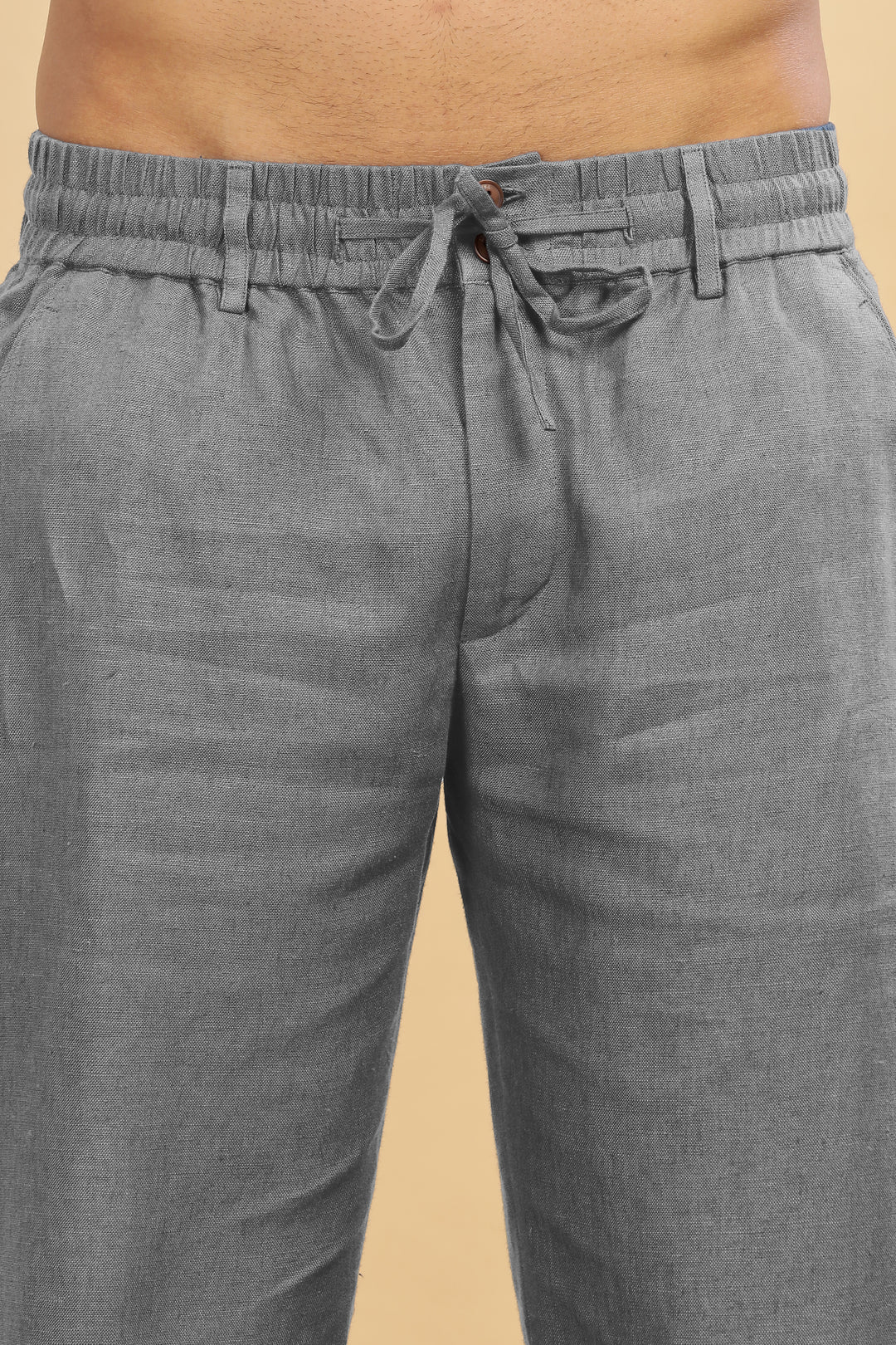 Drake - Pure Linen Trousers With Elastic Waist Band, Drawcord & Zipper - Steel Grey (Factory Rescue)