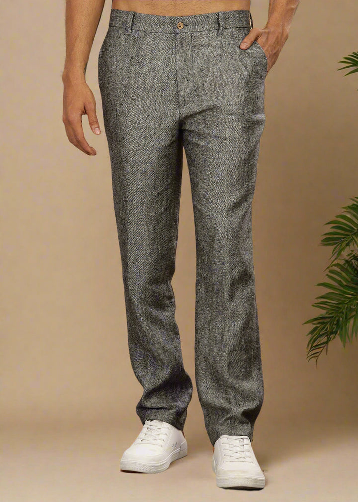Ian Pure Linen Trousers - Black Chambray