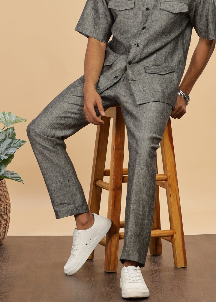 Ian Pure Linen Trousers - Black Chambray