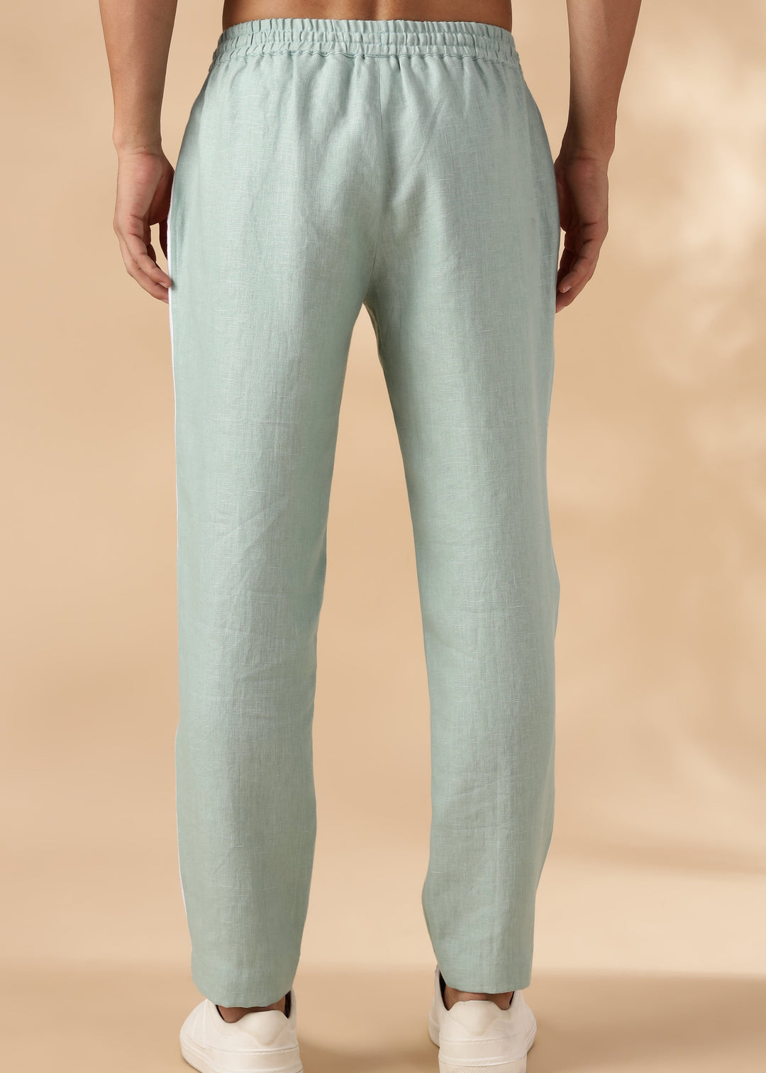 Duo - Pure Linen Panel Elastic Pants with Drawcord - Caribbean Green