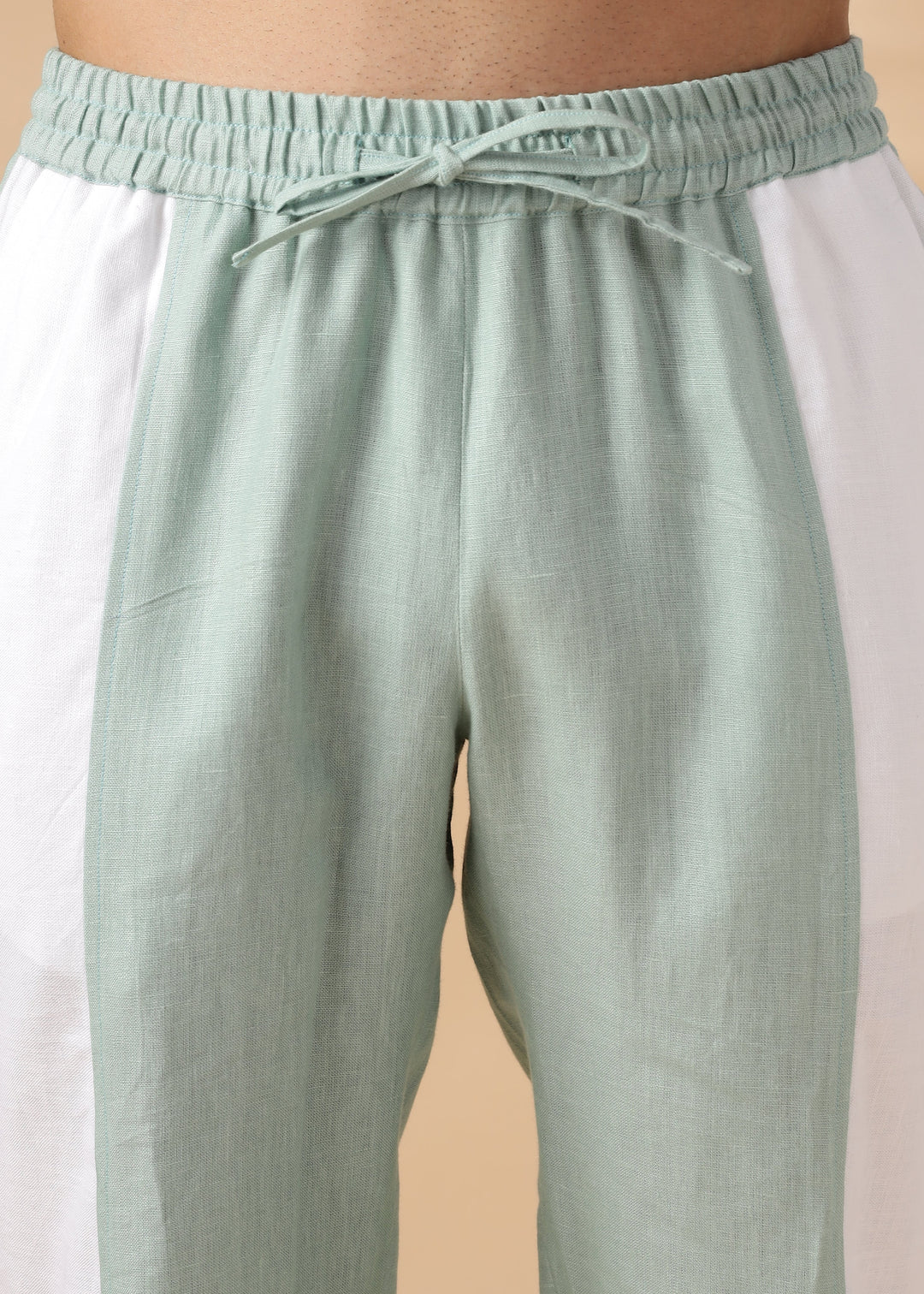 Duo - Pure Linen Panel Elastic Pants with Drawcord - Caribbean Green