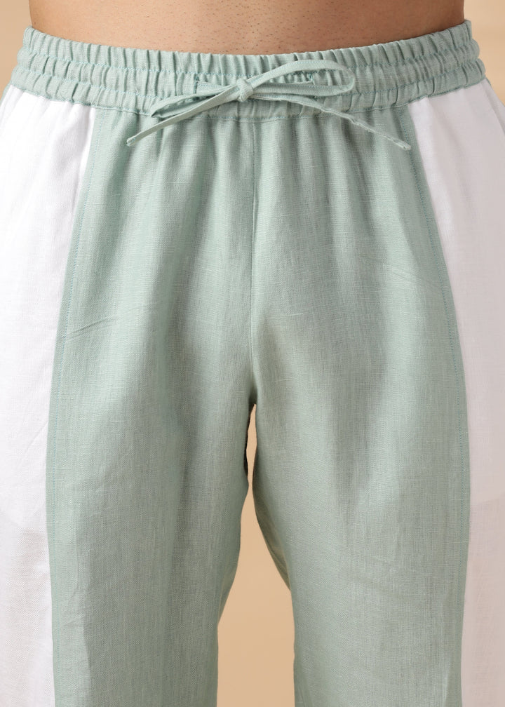 Duo - Pure Linen Panel Elastic Pants with Drawcord - Caribbean Green