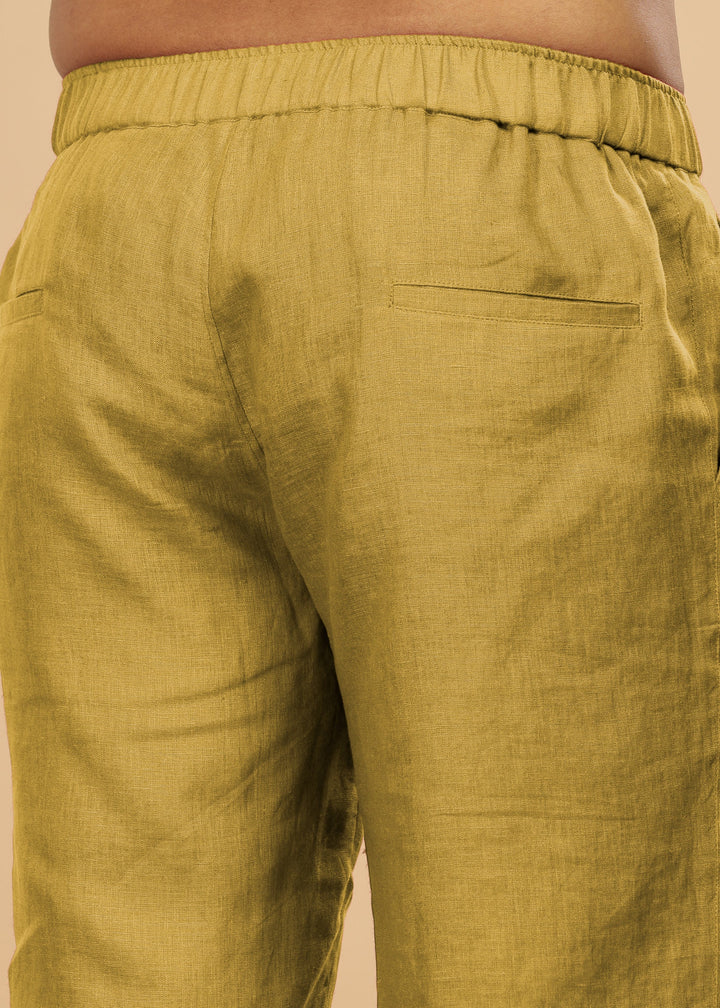 Trio Shorts - Pure Linen Shorts With Elastic Band - Sunburst Yellow