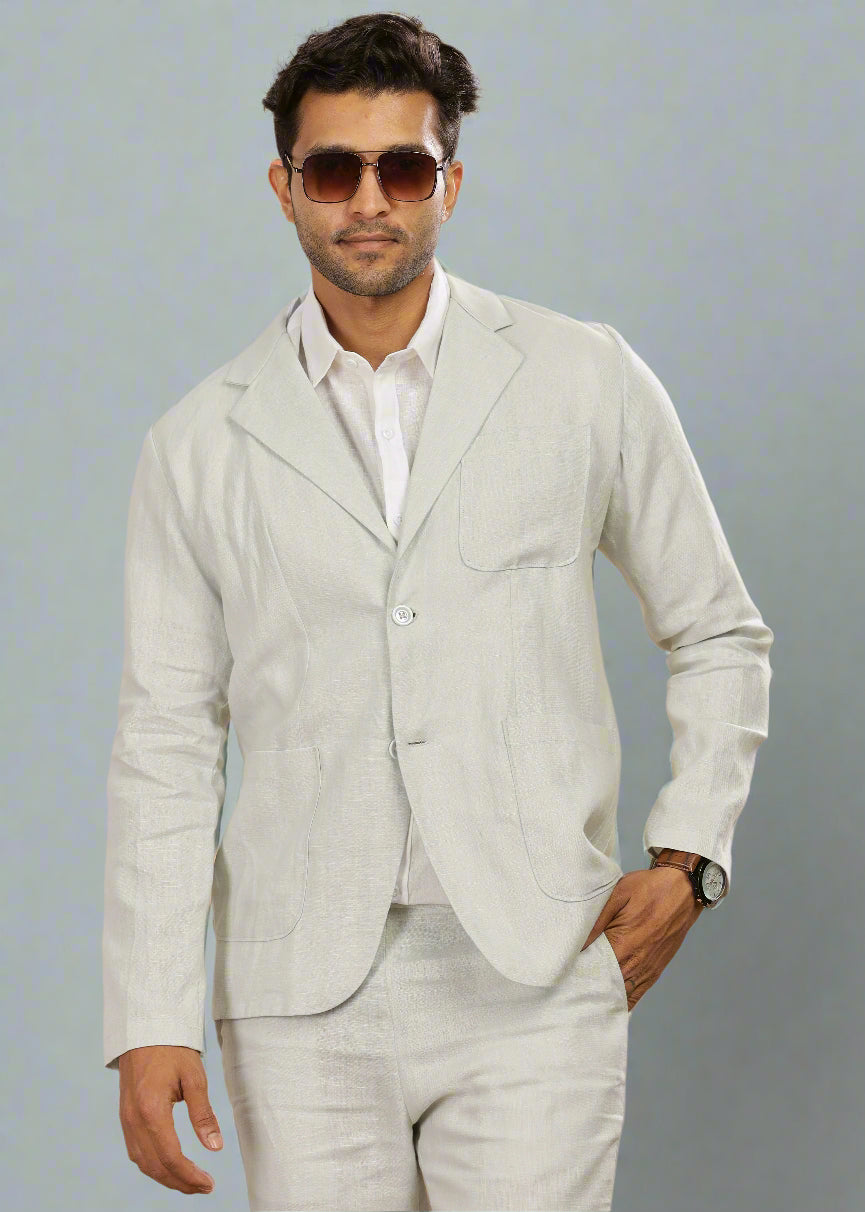 Powder Blue Classic Pure Linen Jacket for Men – Linen Trail
