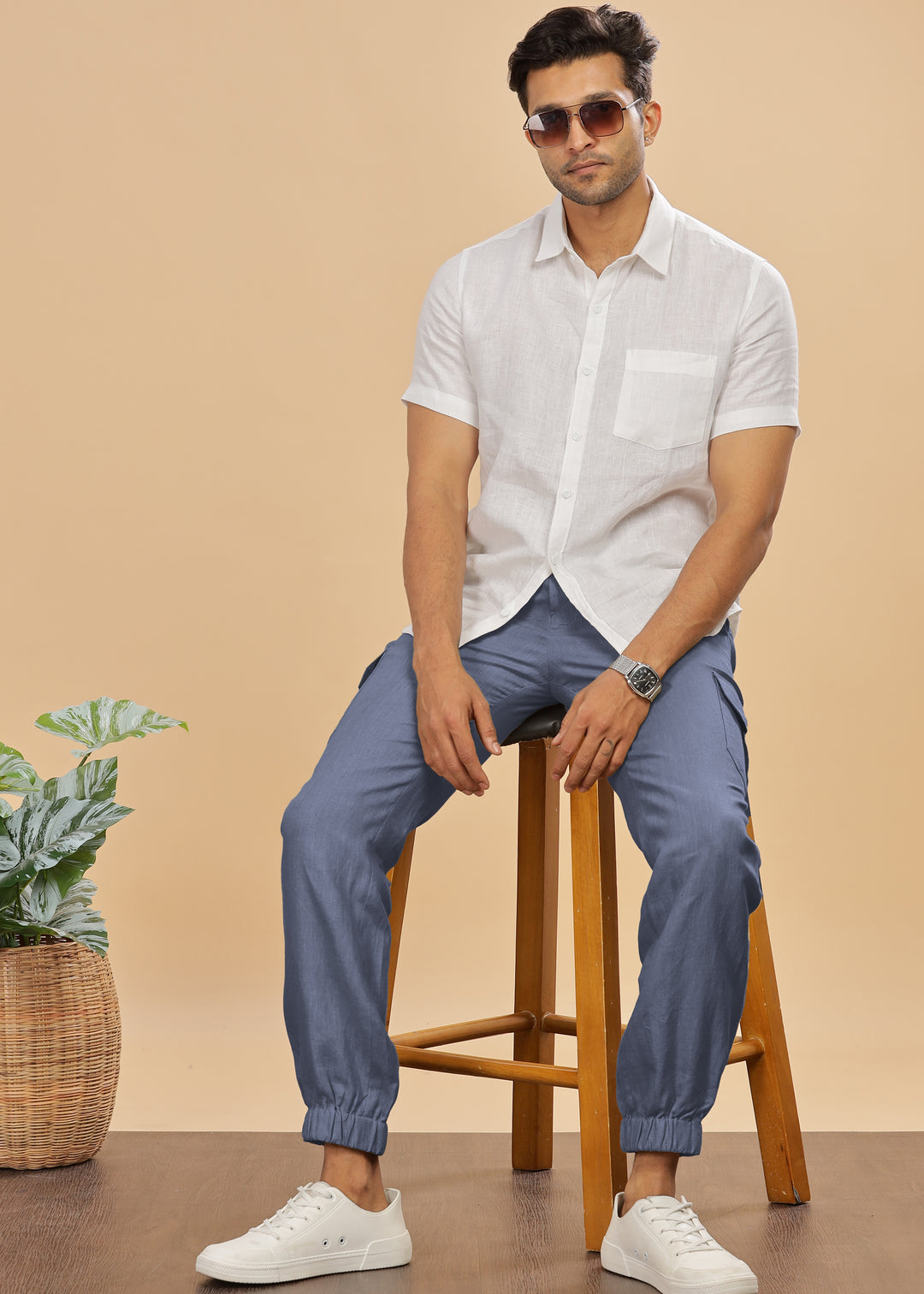 Finn - Linen Joggers - Dark Blue Grey