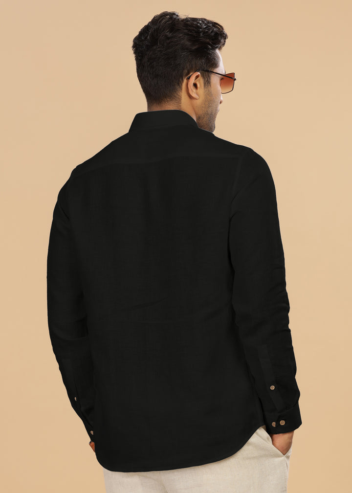 Ted - Pure Linen Full Sleeve Shirt - Black