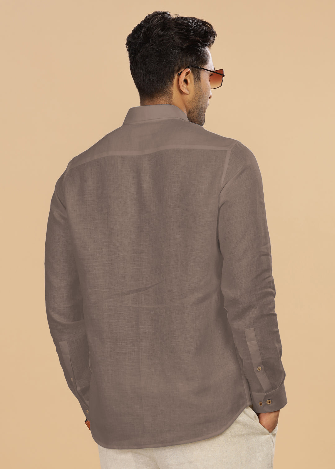 Ted - Pure Linen Full Sleeve Shirt - Toasted Brown