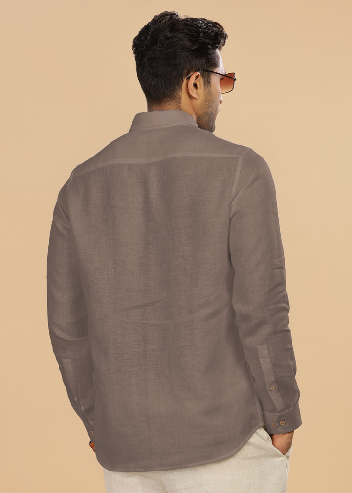 Ted - Pure Linen Full Sleeve Shirt - Toasted Brown