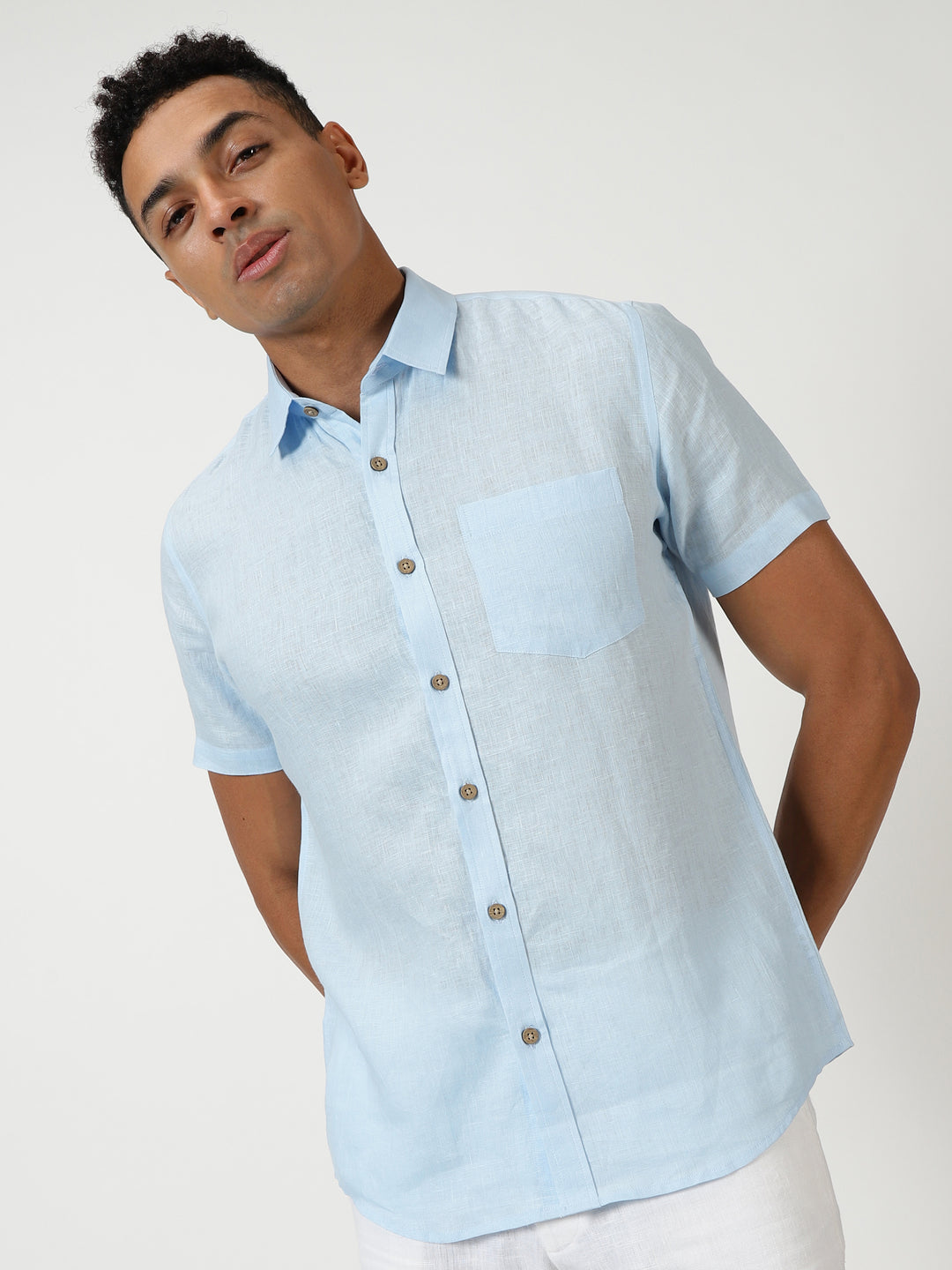 Harvey - Pure Linen Half Sleeve Shirt - Sky Blue