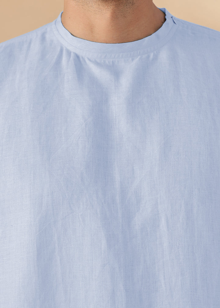 Morgan - Pure Linen Short Sleeve T-Shirt - Periwinkle Blue
