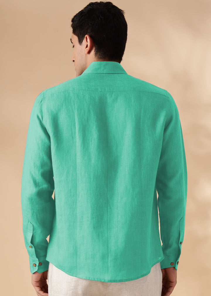 Ron - Pure Linen Full Sleeve Shirt - Spearmint Green