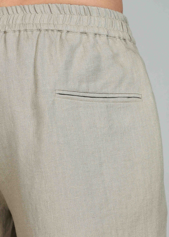 Ivo -  Pure Linen Casual Relaxed Elastic Pants - Artichoke Green