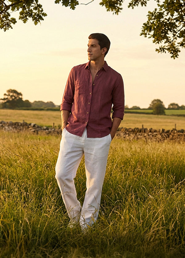 Twilight Linen Set - Harvey Full Sleeve Shirt Twilight Purple and Breeze Trousers White