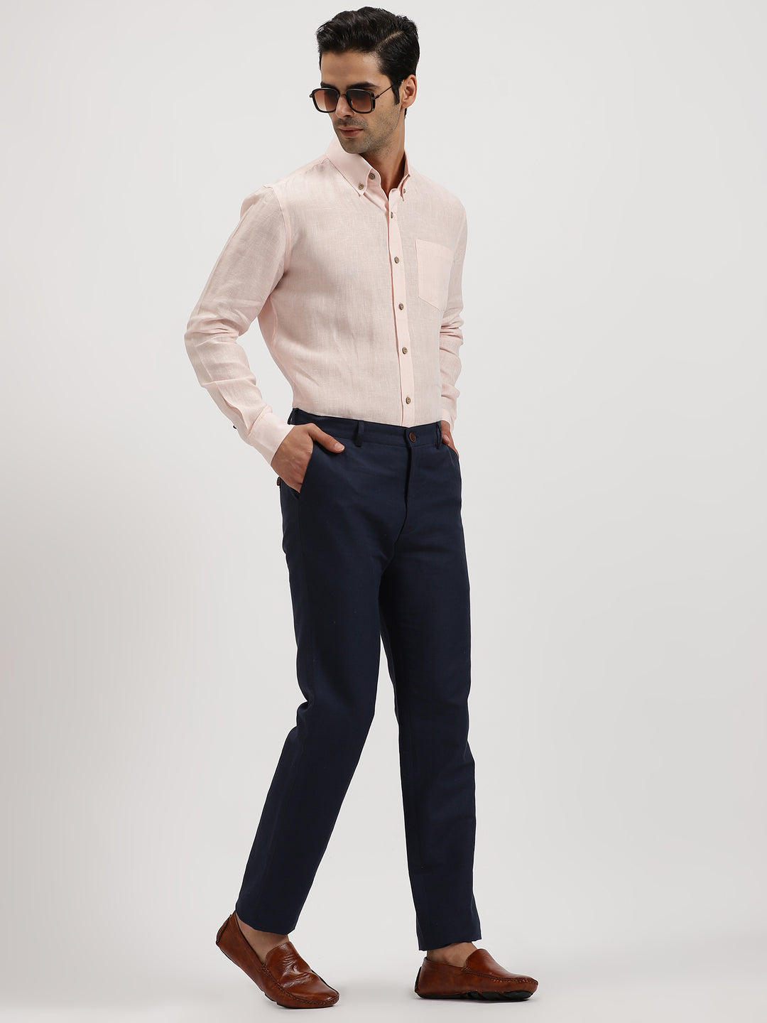Austin - Pure Linen Button Down Full Sleeve Shirt - Light Pink