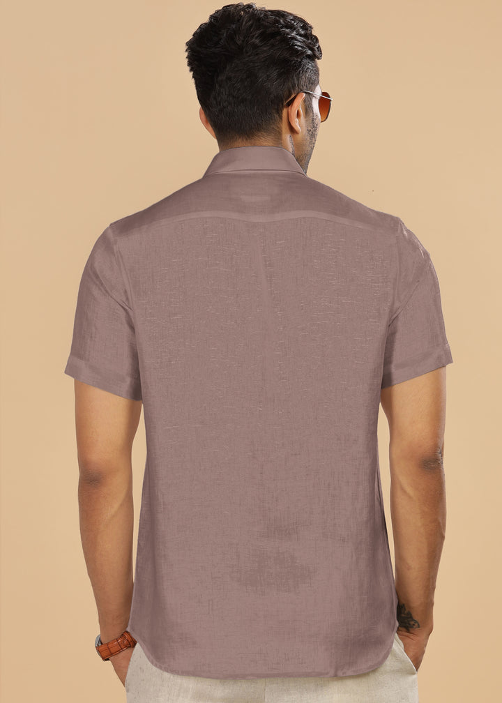 Ted - Pure Linen Half Sleeve Shirt - Toasted Brown