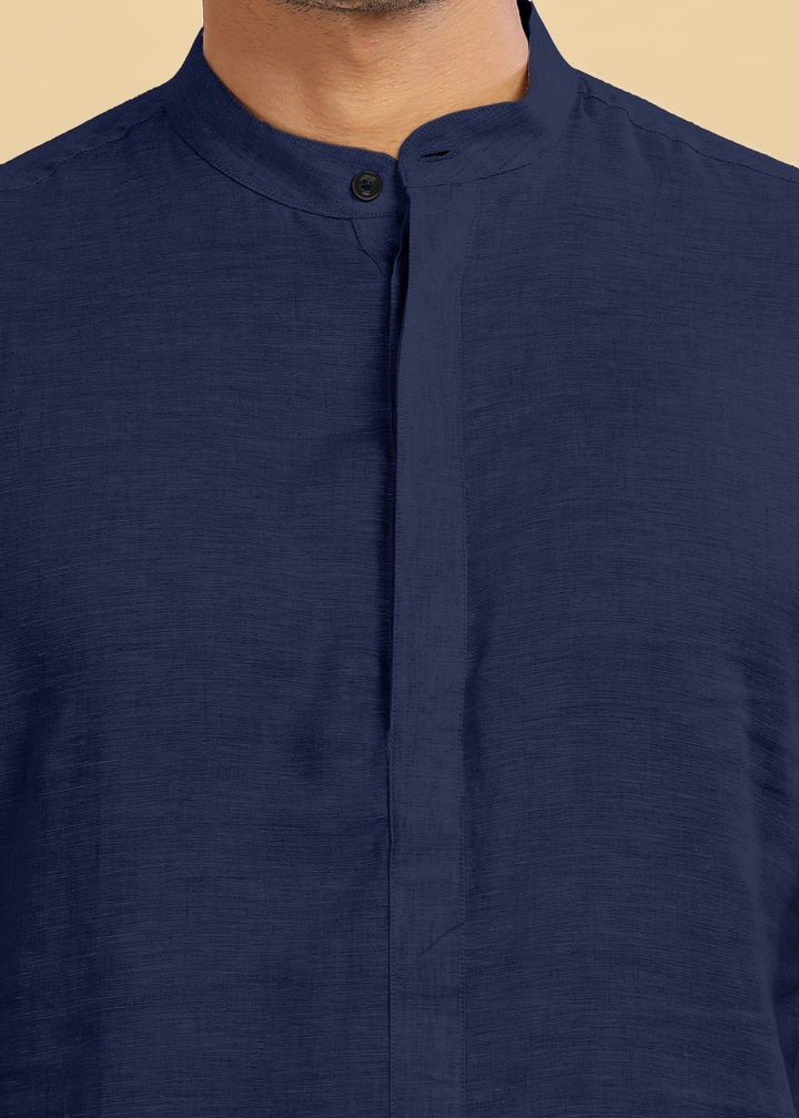 Sid Kurta - Pure Linen Kurta with Concealed Placket | Dark Blue