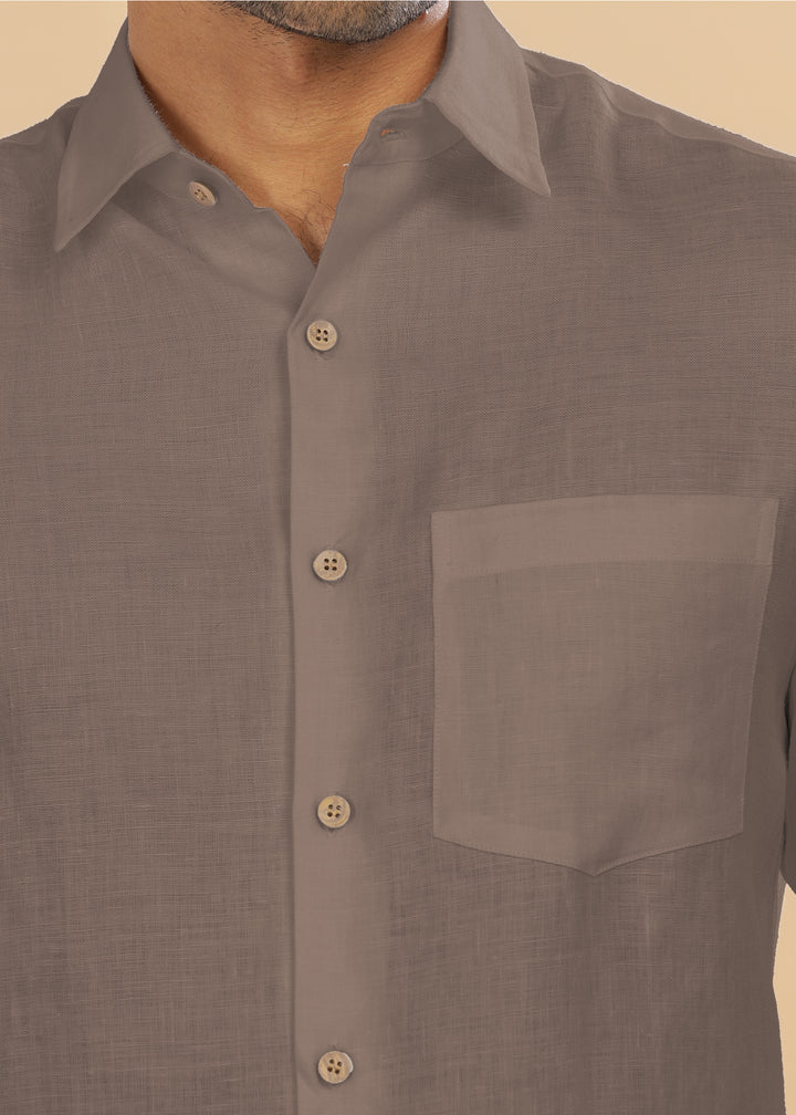 Ted - Pure Linen Full Sleeve Shirt - Toasted Brown