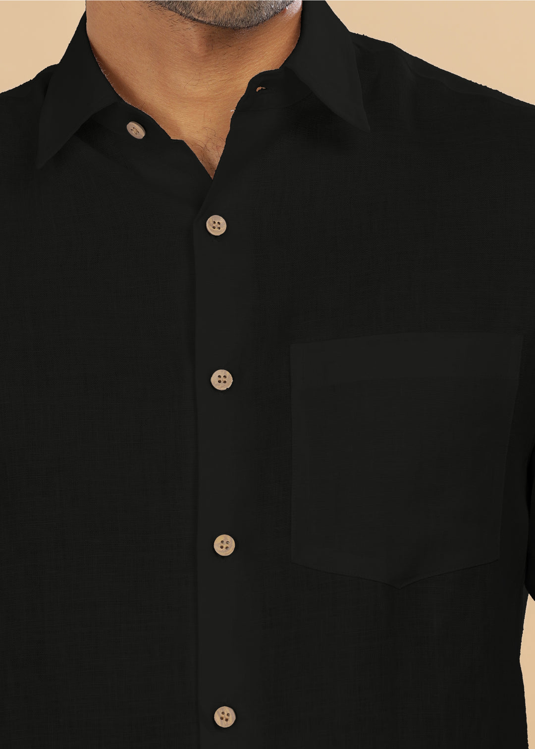 Ted - Pure Linen Full Sleeve Shirt - Black