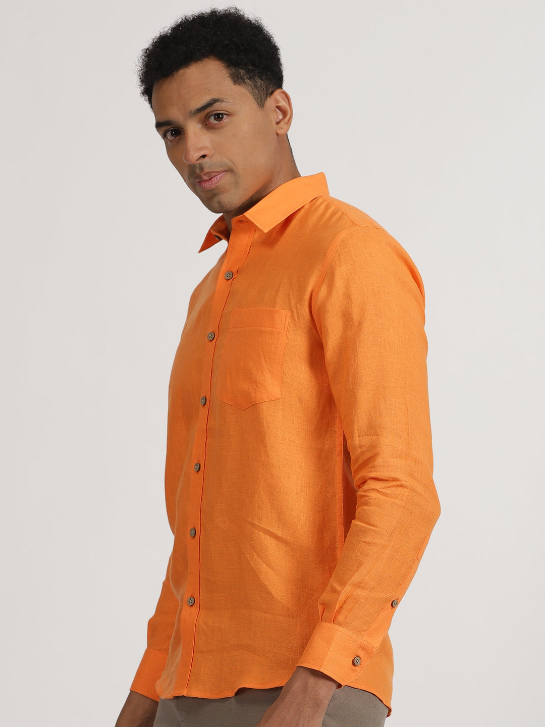Harvey - Men's Pure Linen Full Sleeve Shirt - Beer Orange | Rescue