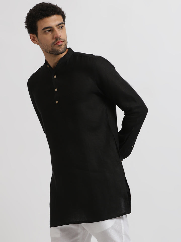 Kurta Sets - Parker Pure Linen Short Kurta | Black