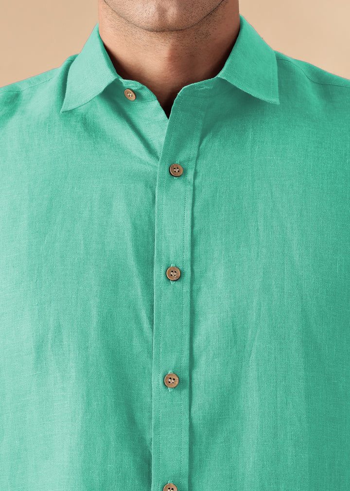 Ron - Pure Linen Full Sleeve Shirt - Spearmint Green