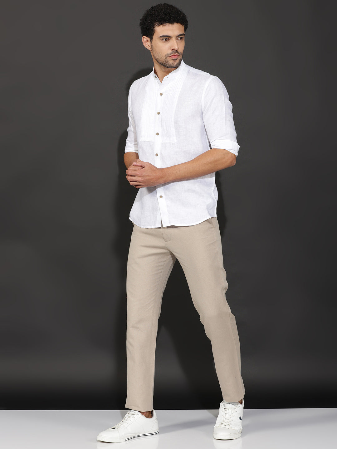 Rickson - Pure Linen Pleat Detailed Full Sleeve Shirt - White