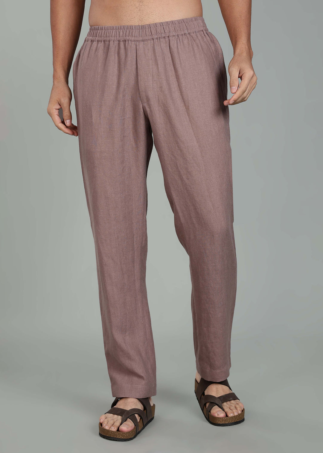 Ivo -  Pure Linen Casual Relaxed Elastic Pants - Muted Brown