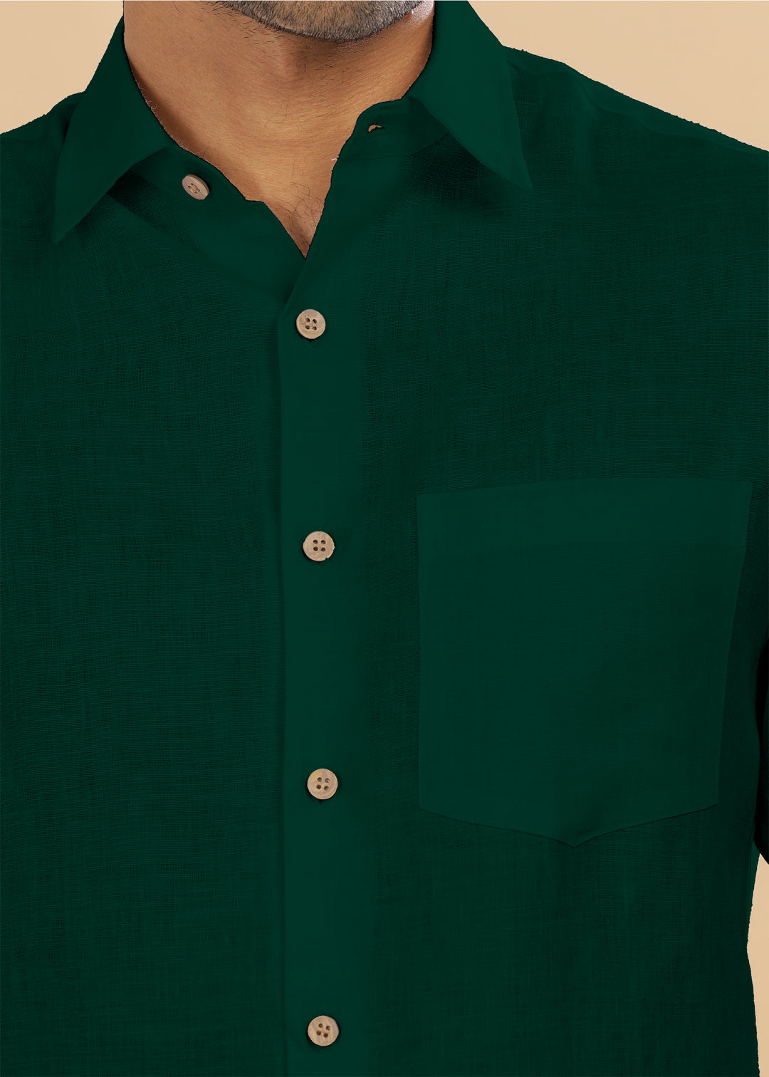 Ted - Pure Linen Full Sleeve Shirt - Dark Pine Green